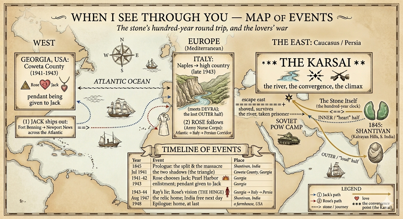 Journey map for When I See Through You — Rose's path across the war